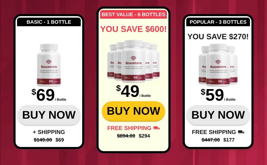 Boostaro bundle prices on the official order page, October 12, 2026